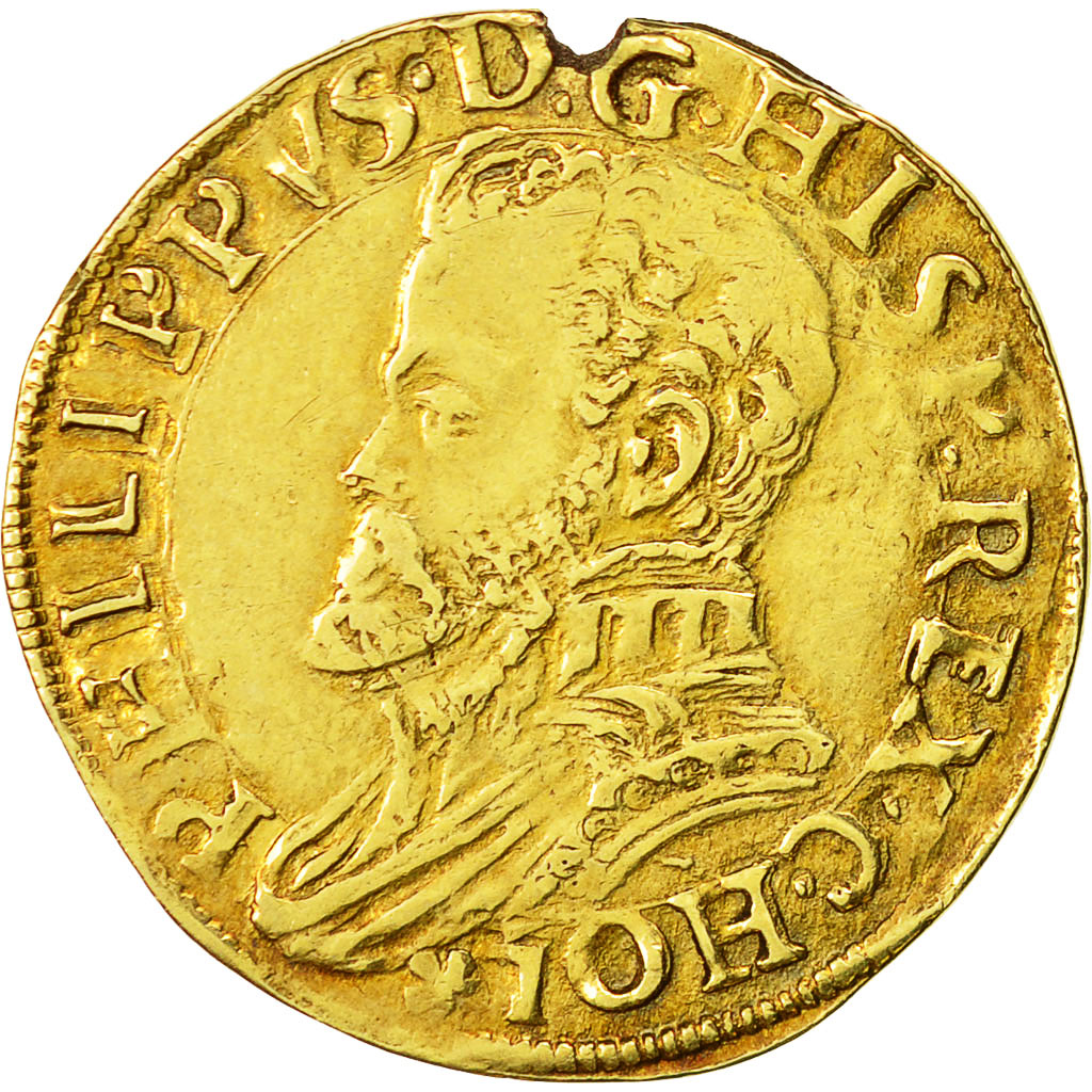 Coin, Spanish Netherlands, Philippe II, 1/2 Réal, Dordrecht, EF(40-45), Gold