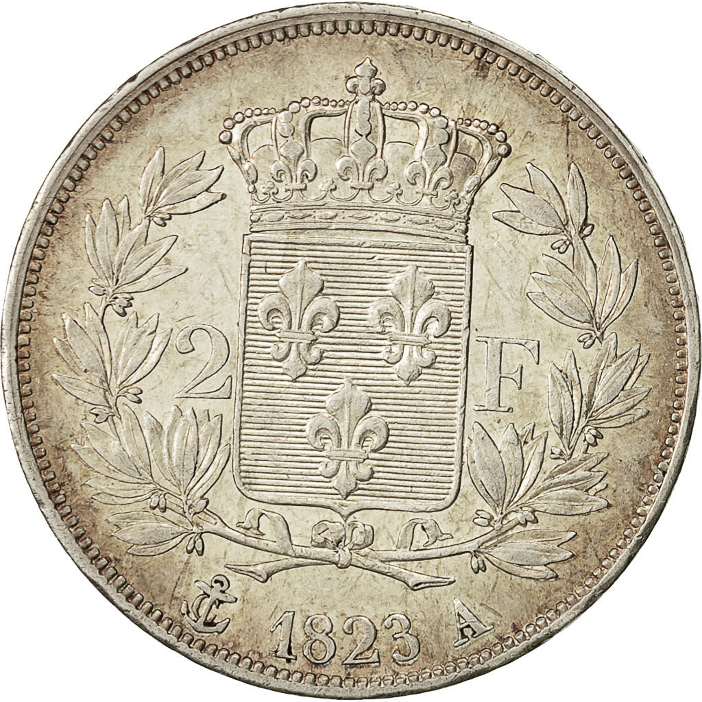 Coin, France, Louis XVIII,  2 Francs, 1823, Paris, AU(55-58)