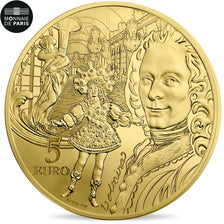 Frankreich, Monnaie de Paris, 5 Euro, Europa - Voltaire, 2018, STGL, Gold