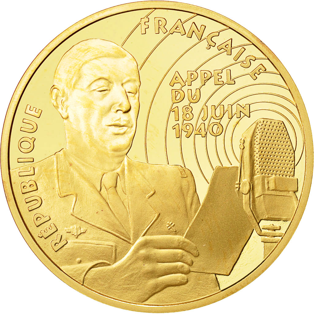 Moneta, Francia, Général De Gaulle, 500 Francs, 1994, Paris, FDC, Oro