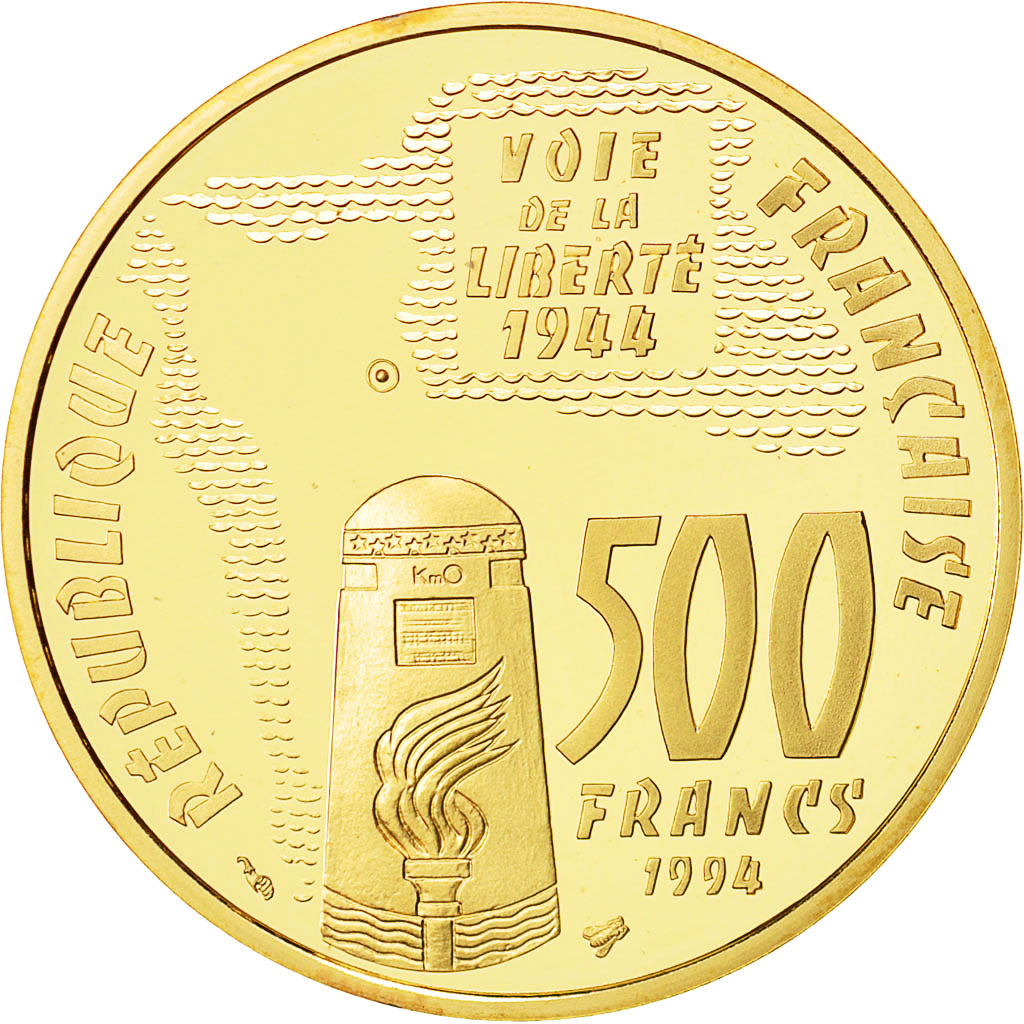 Moneta, Francia, Sainte-Mère-Eglise, 500 Francs, 1994, Paris, FDC, Oro