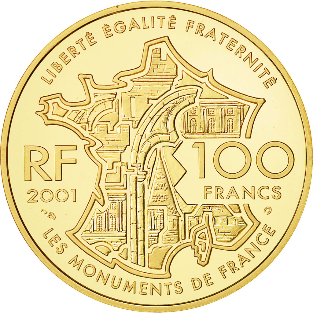 Coin, France, Notre-Dame de Paris, 100 Francs, 2001, MS(65-70), Gold, KM:1273