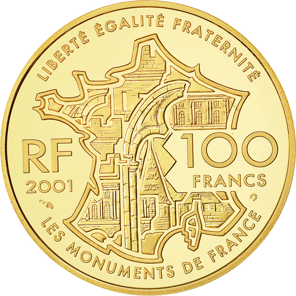 Coin, France, Château de Versailles, 100 Francs, 2001, Paris, MS(65-70), Gold