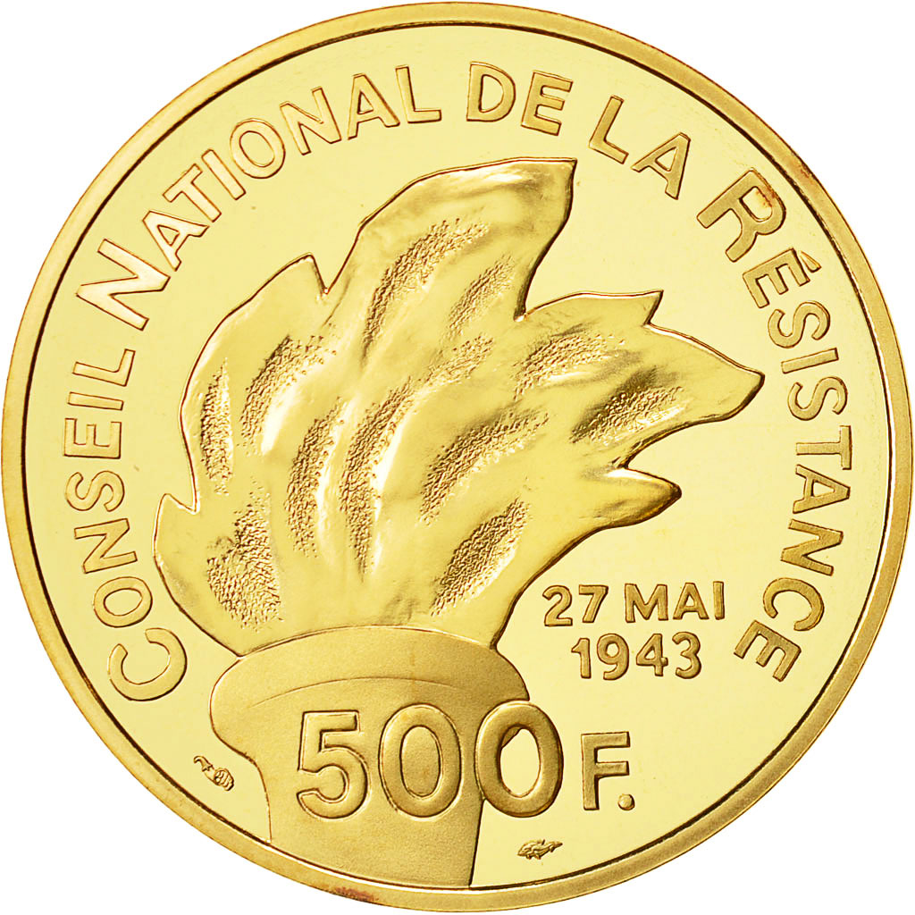Coin, France, Jean Moulin, 500 Francs, 1993, Paris, MS(65-70), Gold, KM:1028