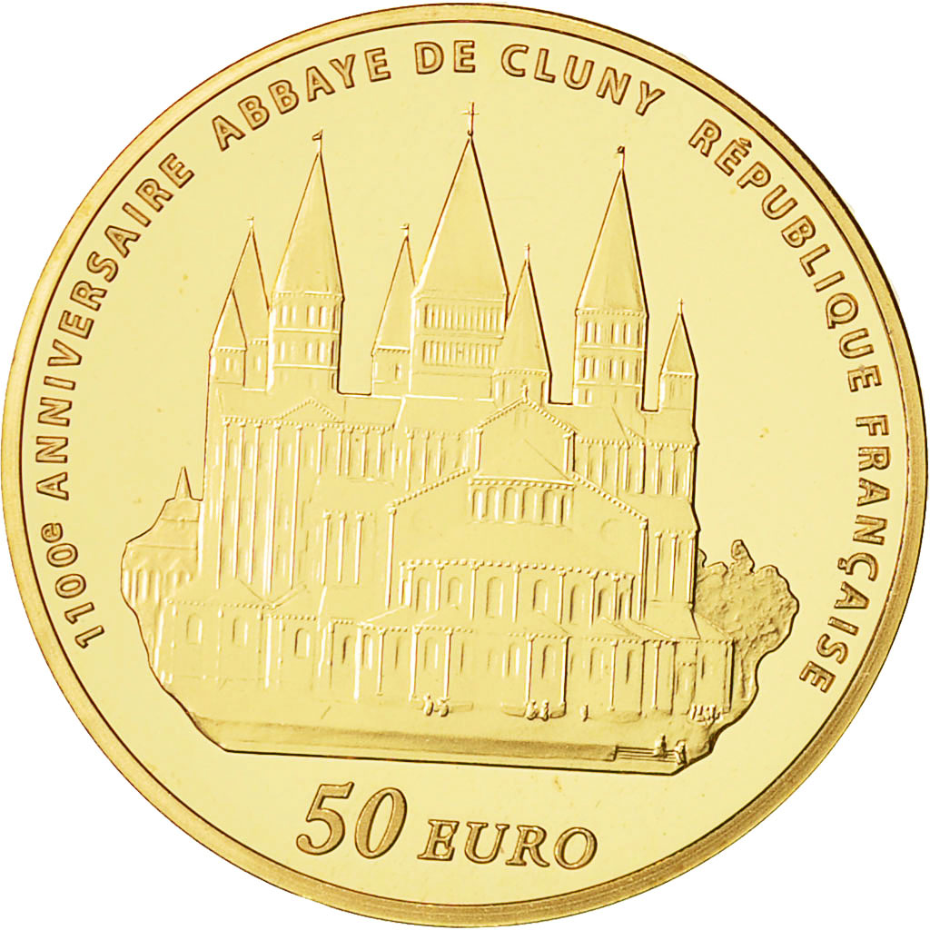 France, 50 Euro, Abbaye de Cluny, Europa, 2010, MS(65-70), Gold, KM:1679