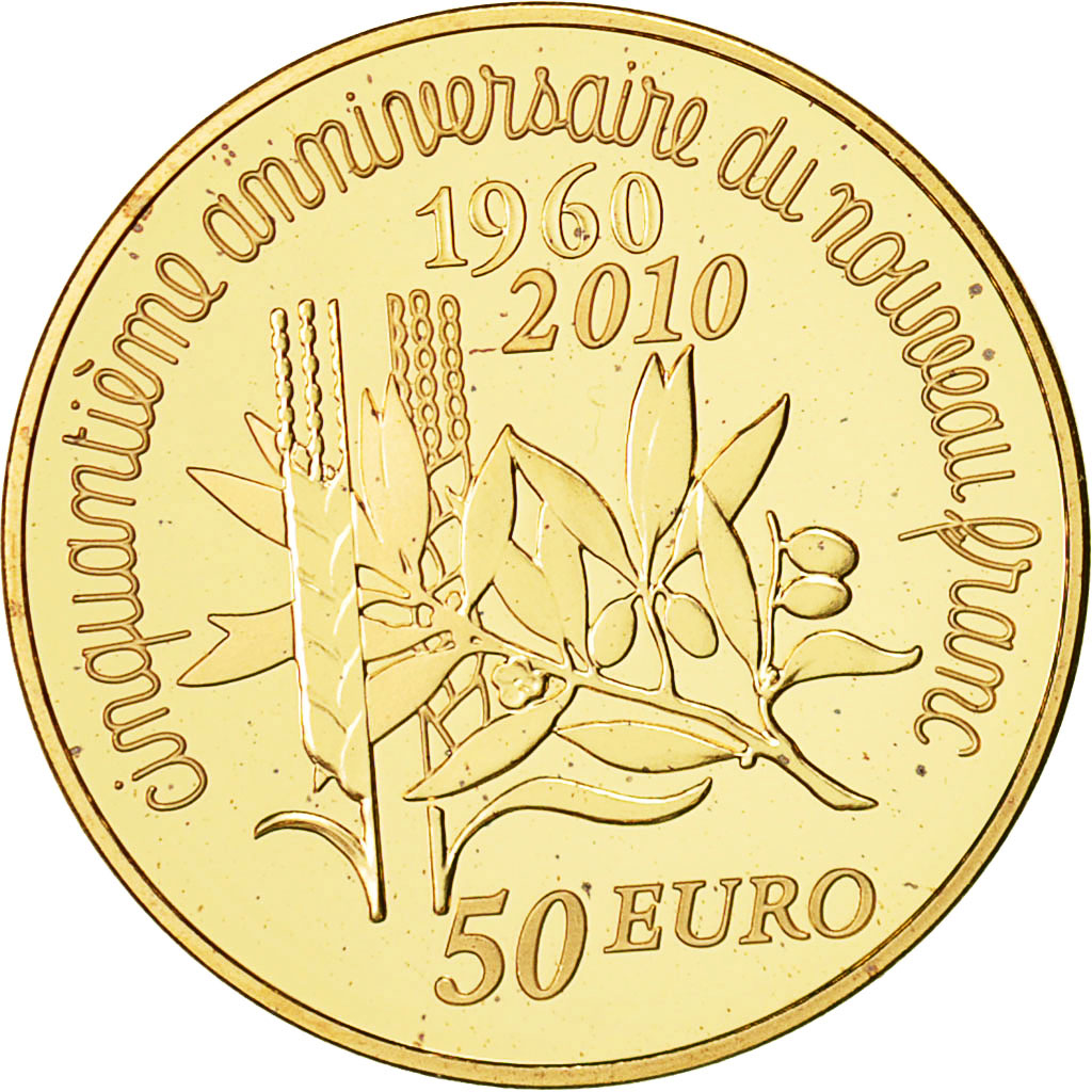 France, 50 Euro, Semeuse, 2010, MS(65-70), Gold, KM:1673