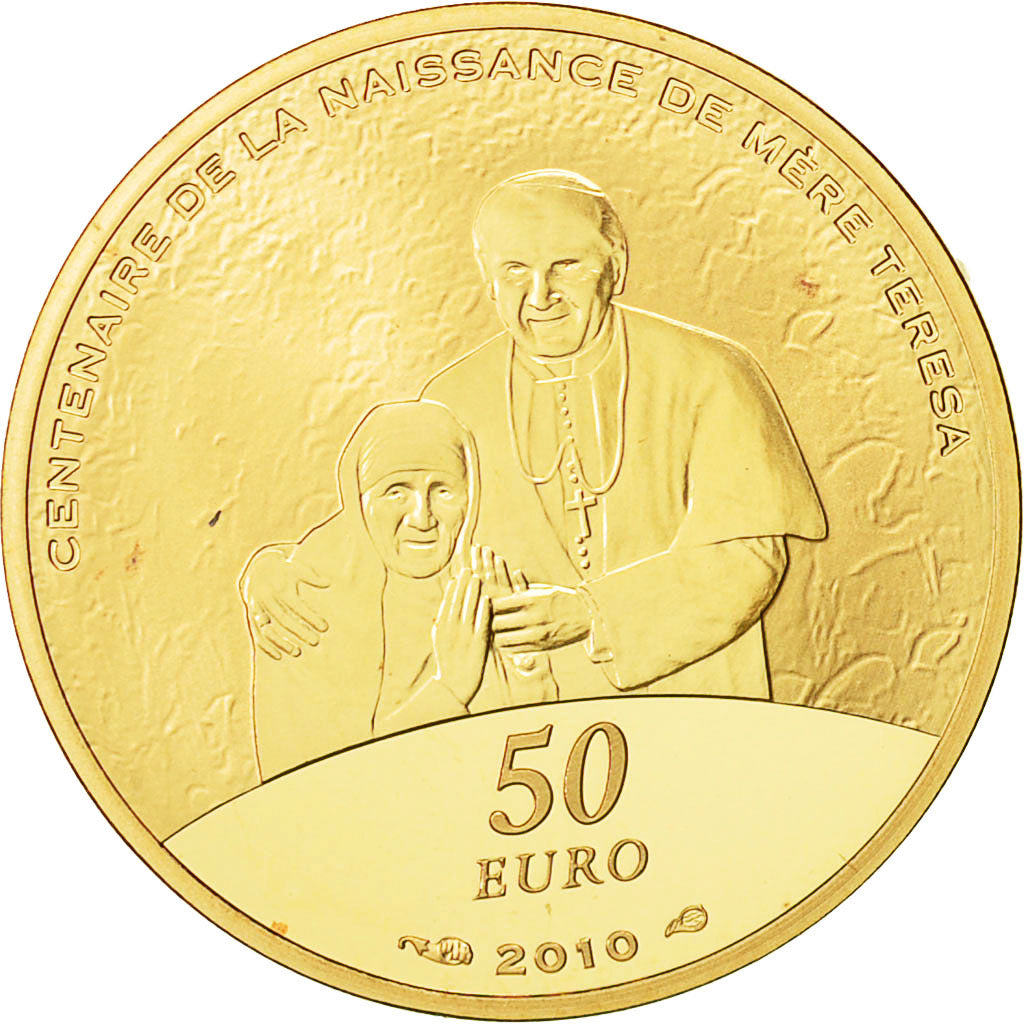 France, 50 Euro, Mere Teresa, 2010, MS(65-70), Gold, KM:1694