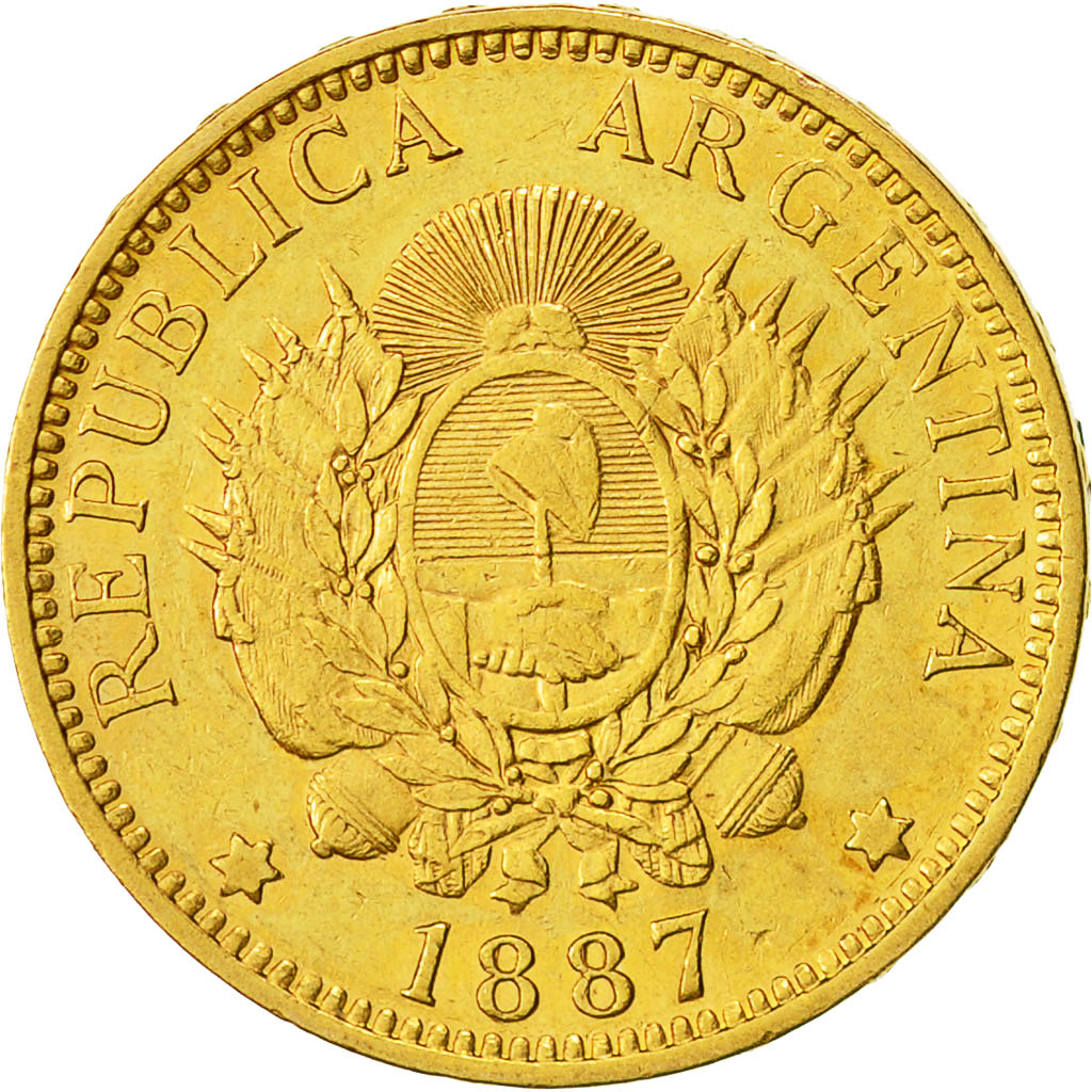 Coin, Argentina, Argentino, 1887, AU(50-53), Gold, KM:31