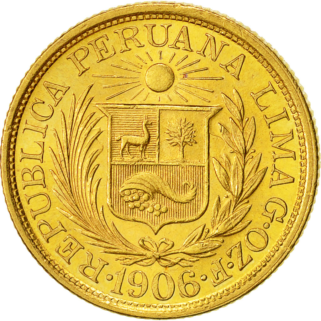 Moneda, Perú, Libra, Pound, 1906, Lima, SC, Oro, KM:207