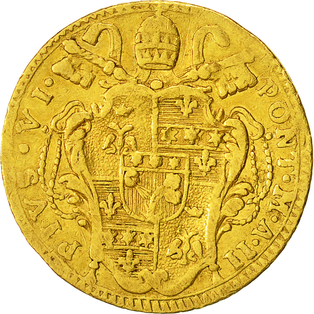 Coin, ITALIAN STATES, PAPAL STATES, Pius VI, Zecchino, 1776, Roma, VF(20-25)