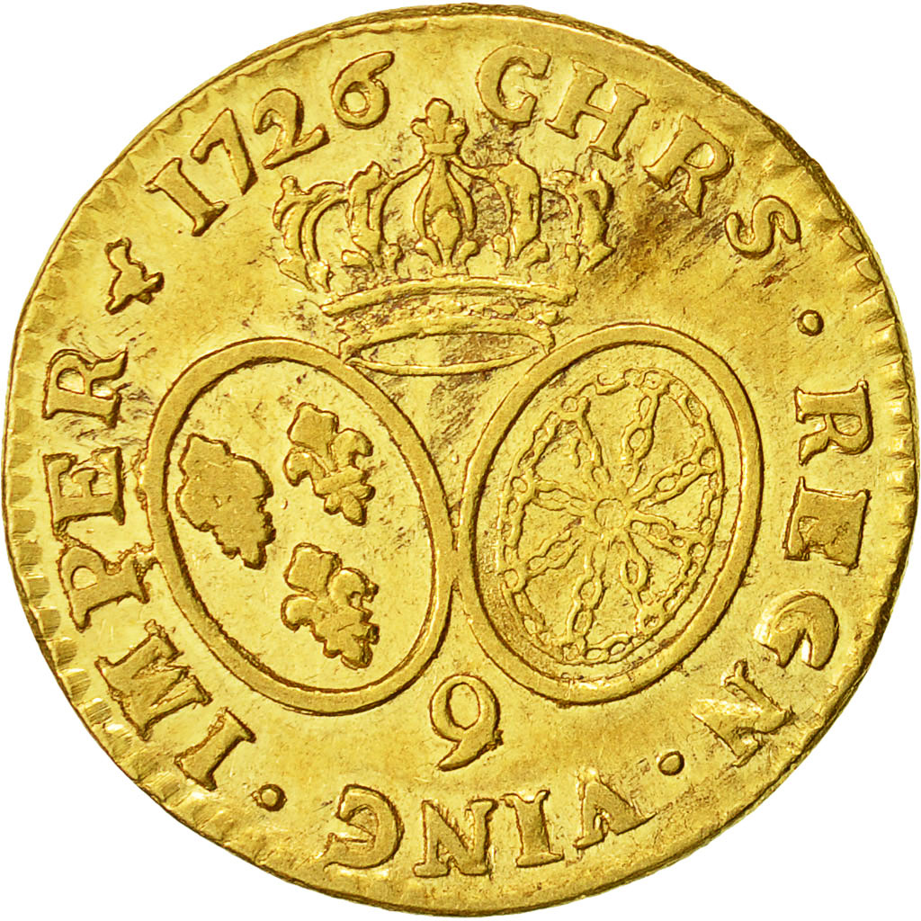 Moneta, Francia, Louis XV, Louis d'or aux lunettes, Louis d'Or, 1726, Rennes