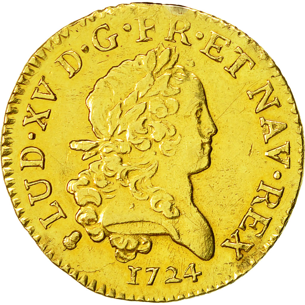 Coin, France, Louis XV, Louis d'or Mirliton, grandes palmes, 1724, Reims