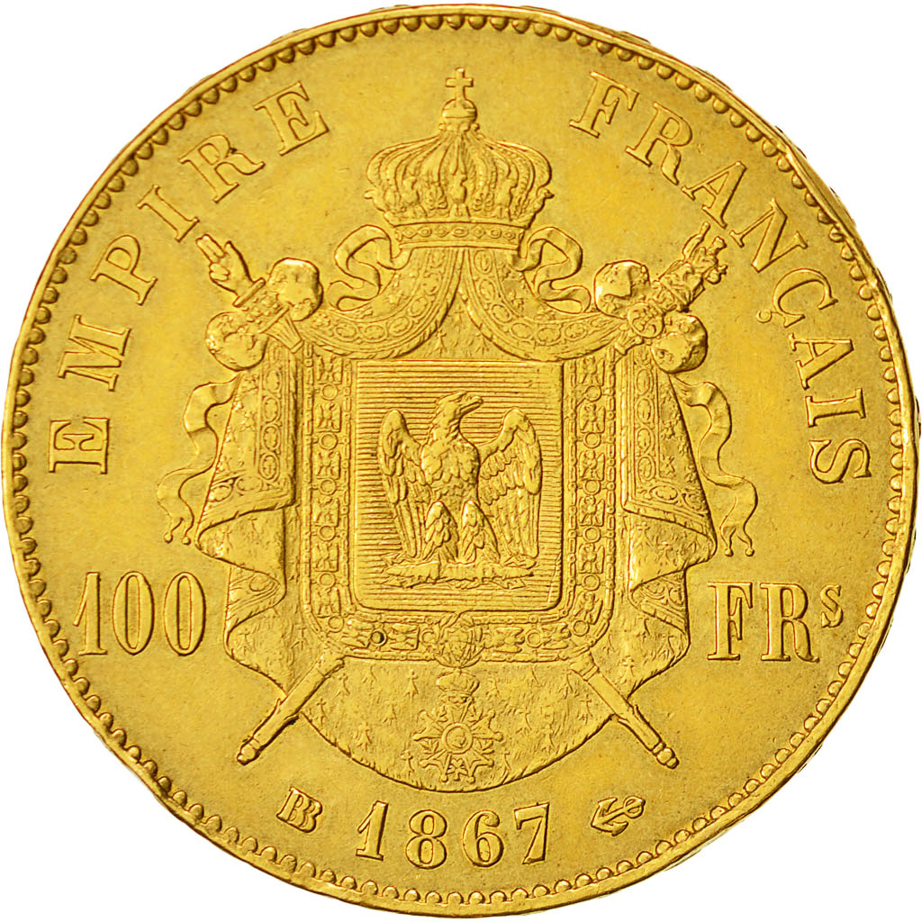 Moneta, Francia, Napoleon III, Napoléon III, 100 Francs, 1867, Strasbourg, BB