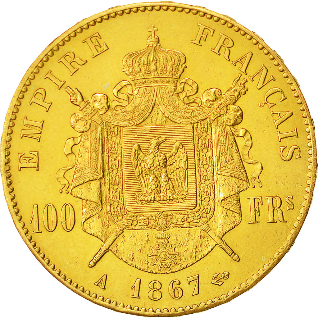 Coin, France, Napoleon III, 100 Francs, 1867, Paris, AU(55-58)