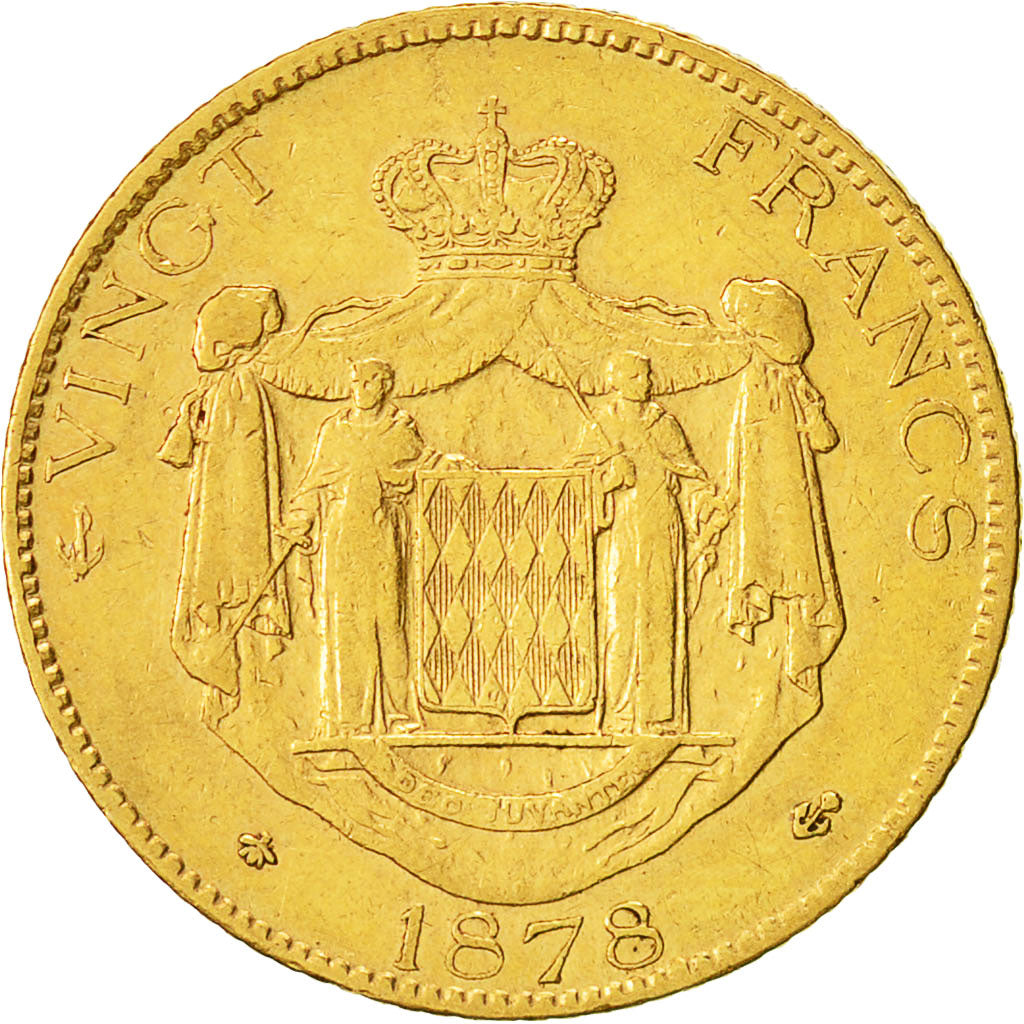 Coin, Monaco, Charles III, 20 Francs, Vingt, 1878, Paris, EF(40-45), Gold, KM:98