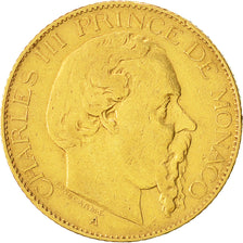 Moneda, Mónaco, Charles III, 20 Francs, Vingt, 1879, Paris, MBC, Oro, KM:98