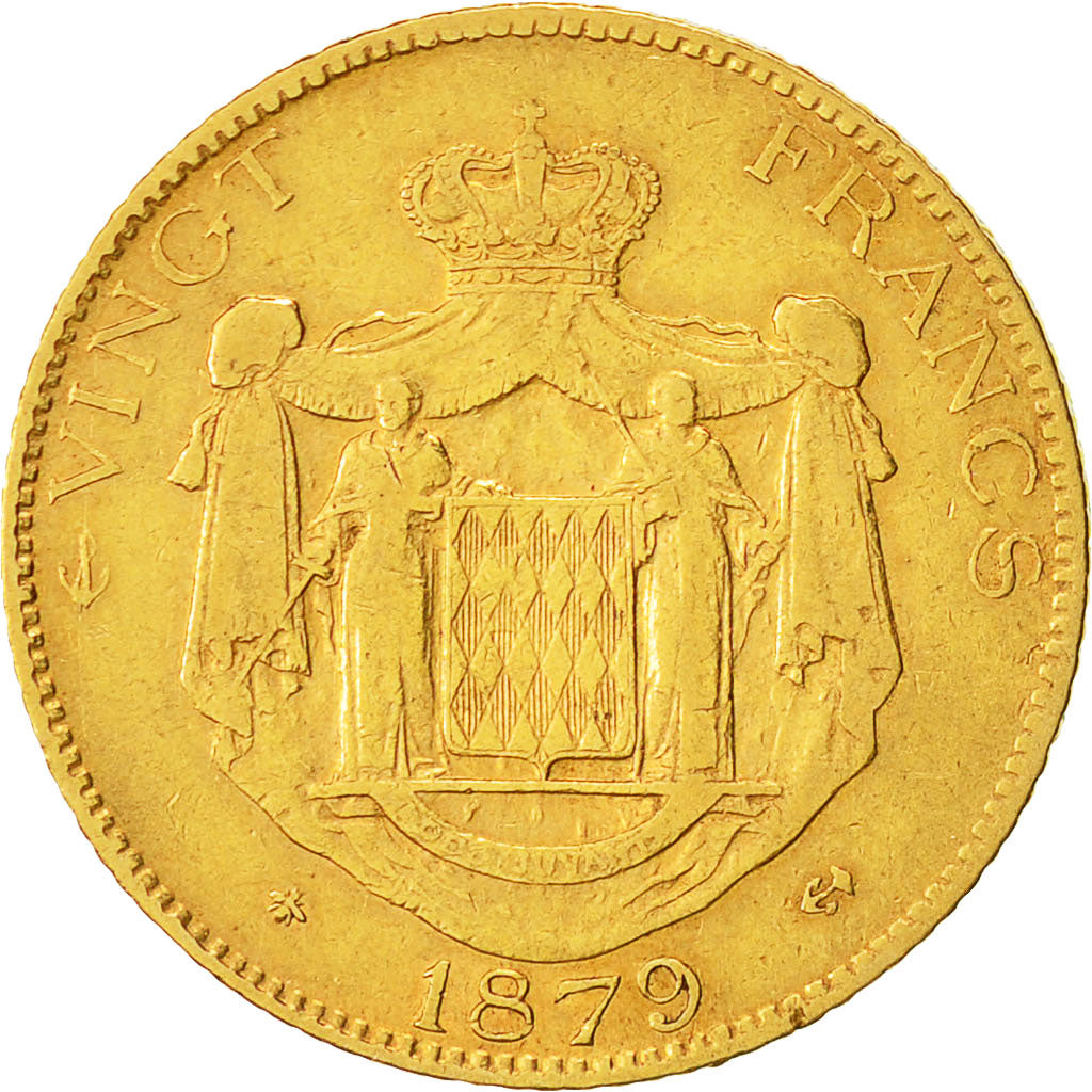 Moneta, Monaco, Charles III, 20 Francs, Vingt, 1879, Paris, BB, Oro, KM:98