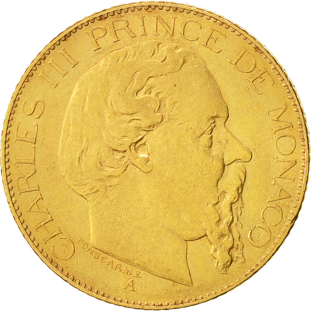 Coin, Monaco, Charles III, 20 Francs, Vingt, 1879, Paris, EF(40-45), Gold, KM:98