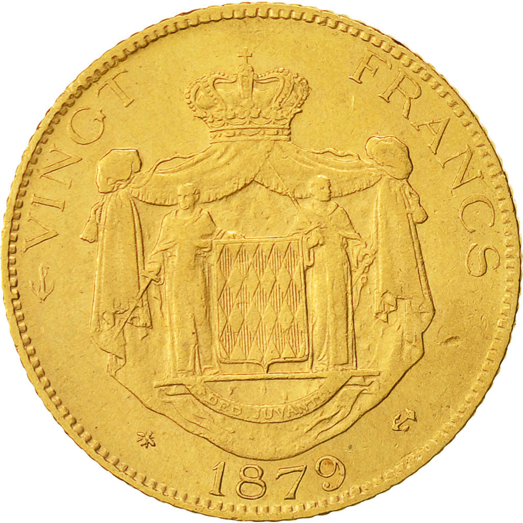 Coin, Monaco, Charles III, 20 Francs, Vingt, 1879, Paris, EF(40-45), Gold, KM:98