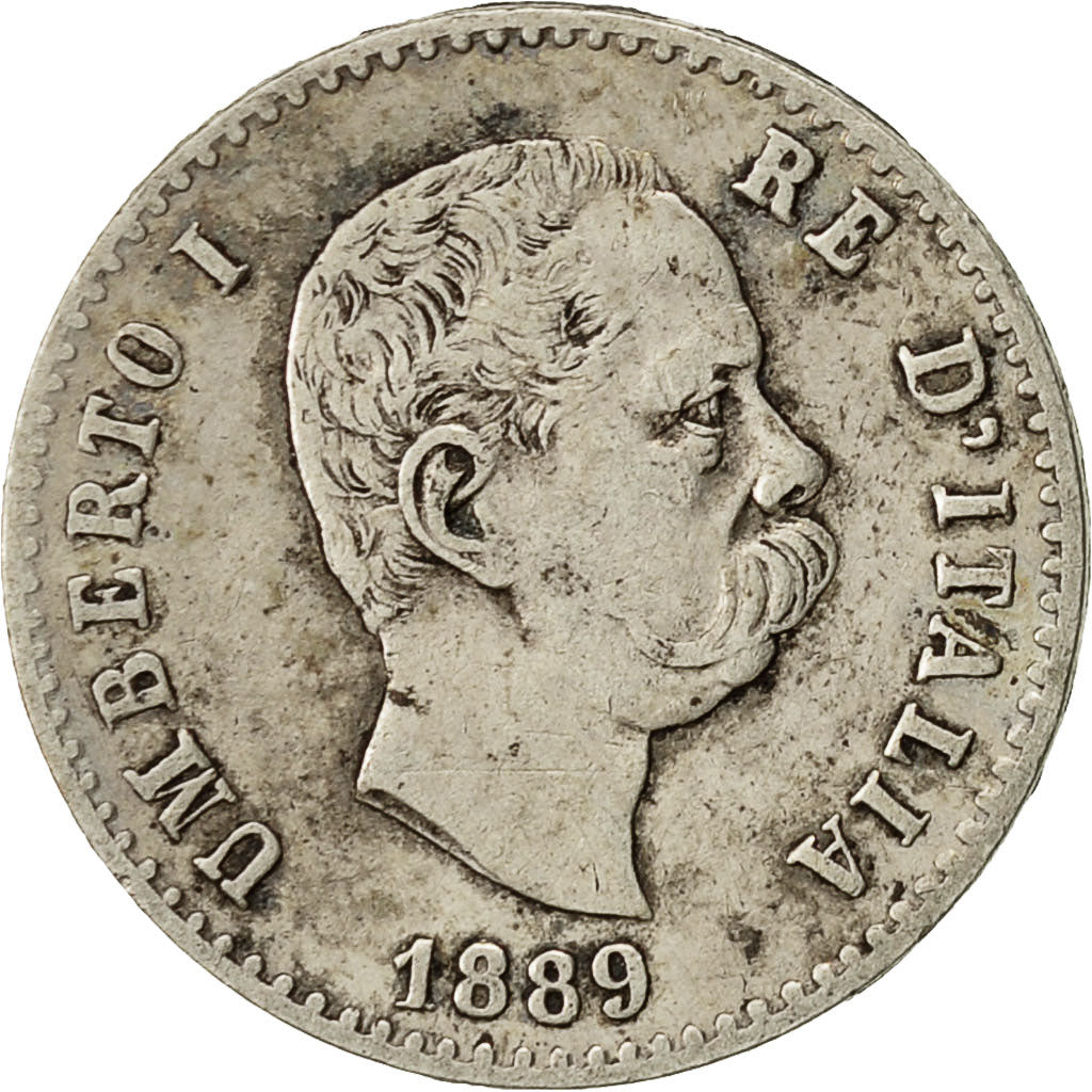 Coin, Italy, Umberto I, 50 Centesimi, 1889, Rome, EF(40-45), Silver, KM:26