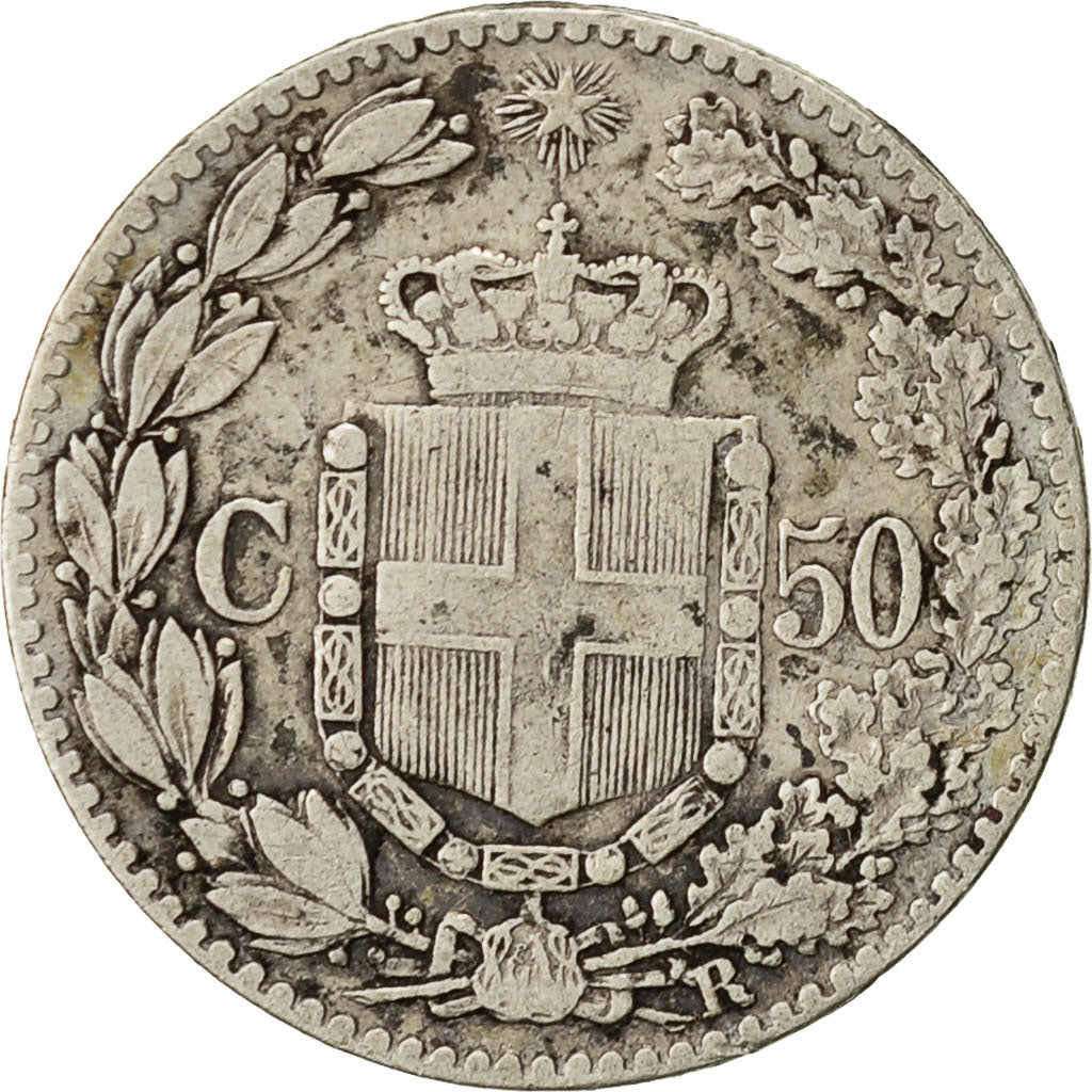 Coin, Italy, Umberto I, 50 Centesimi, 1889, Rome, EF(40-45), Silver, KM:26