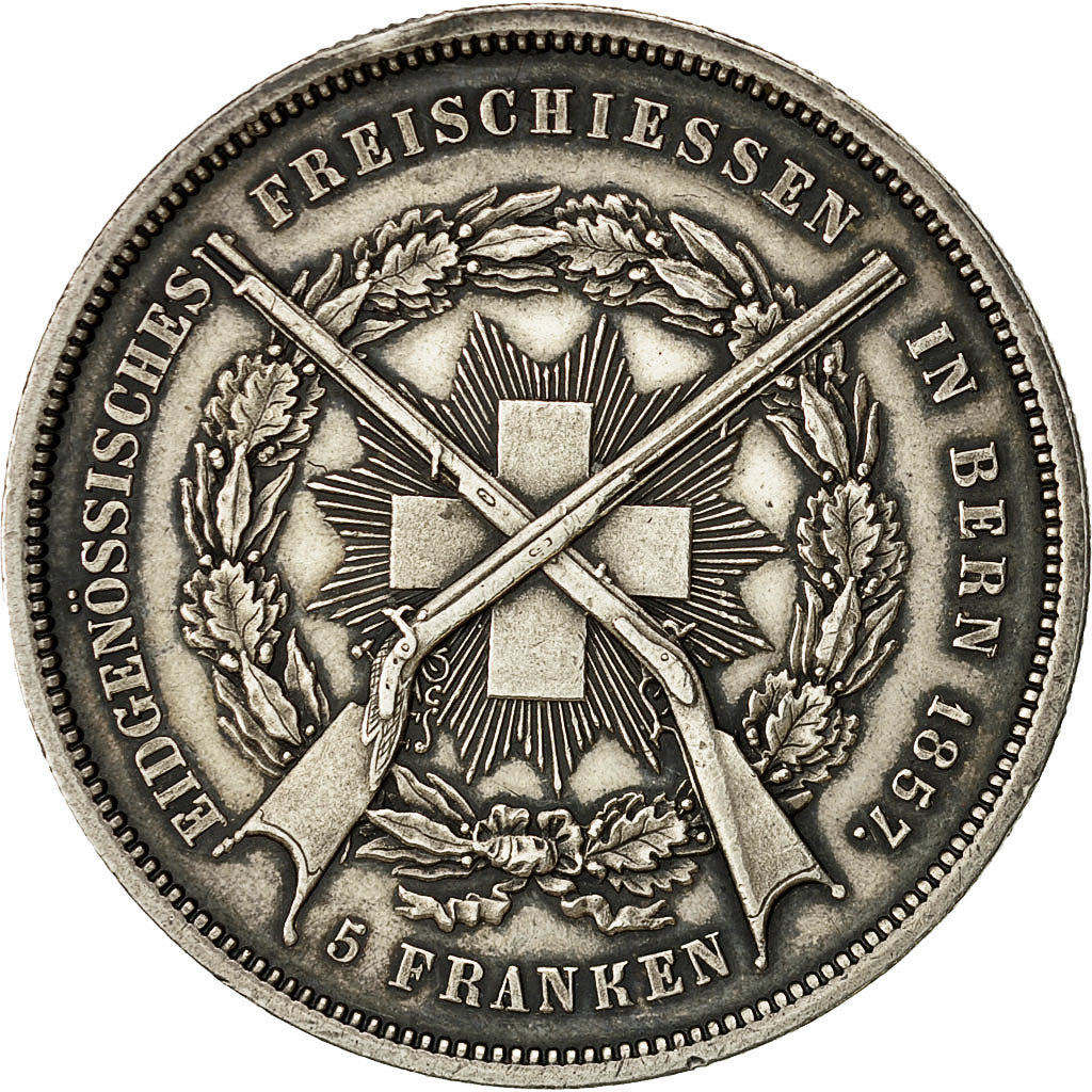Coin, Switzerland, 5 Francs, 1857, AU(55-58), Silver, KM:S4