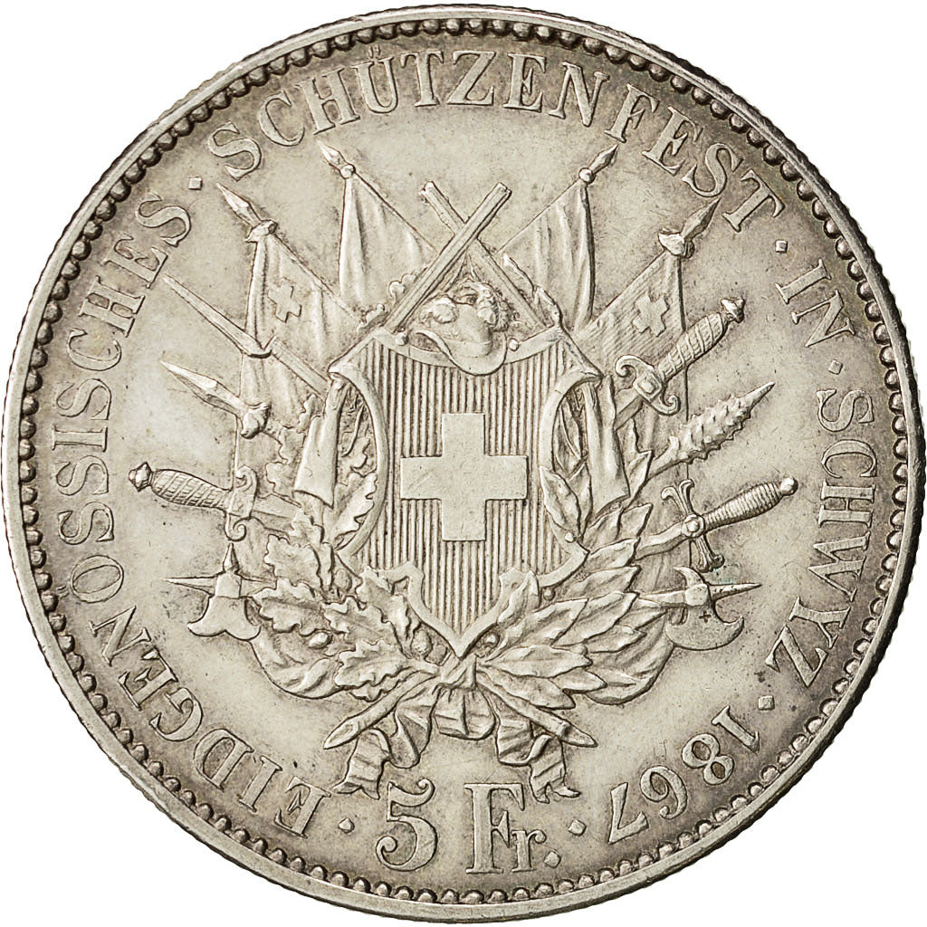 Coin, Switzerland, 5 Francs, 1867, AU(55-58), Silver, KM:S9