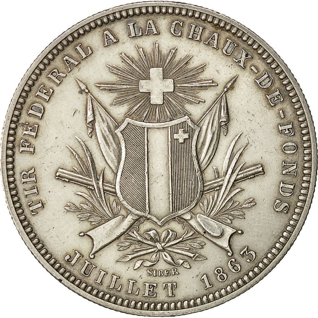 Coin, Switzerland, 5 Francs, 1863, AU(50-53), Silver, KM:S7