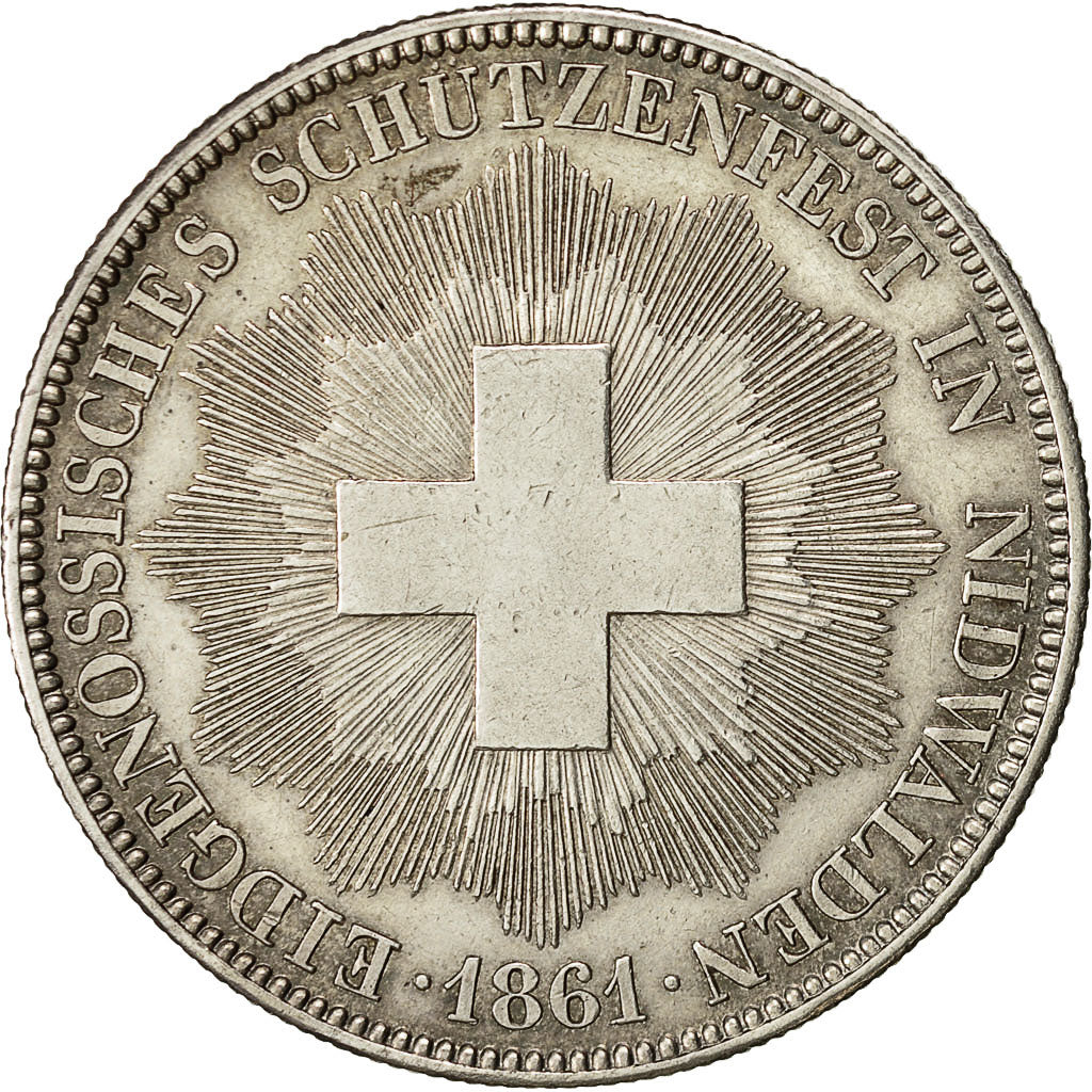 Coin, Switzerland, 5 Francs, 1861, EF(40-45), Silver, KM:S6