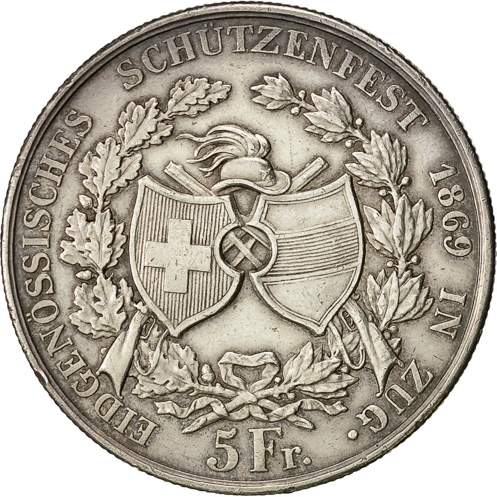 Coin, Switzerland, 5 Francs, 1869, AU(50-53), Silver, KM:S10