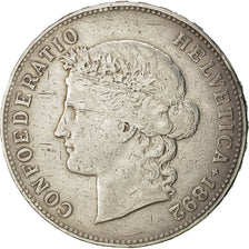 Coin, Switzerland, 5 Francs, 1892, Bern, EF(40-45), Silver, KM:34