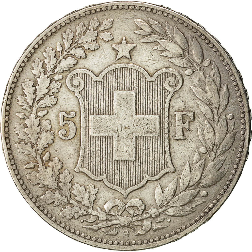Coin, Switzerland, 5 Francs, 1892, Bern, EF(40-45), Silver, KM:34