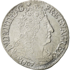 Coin, France, Louis XIV, 20 Sols aux insignes, 1/4 Ecu, 1707, Rennes, AU(50-53)