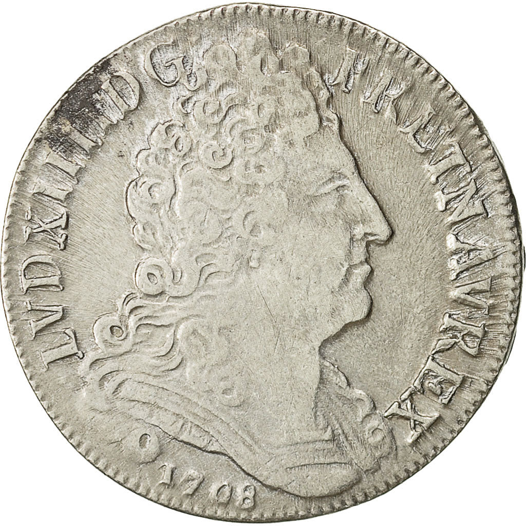 Monnaie, France, Louis XIV, 20 Sols aux insignes, 1/4 Ecu, 1708, Paris, TTB
