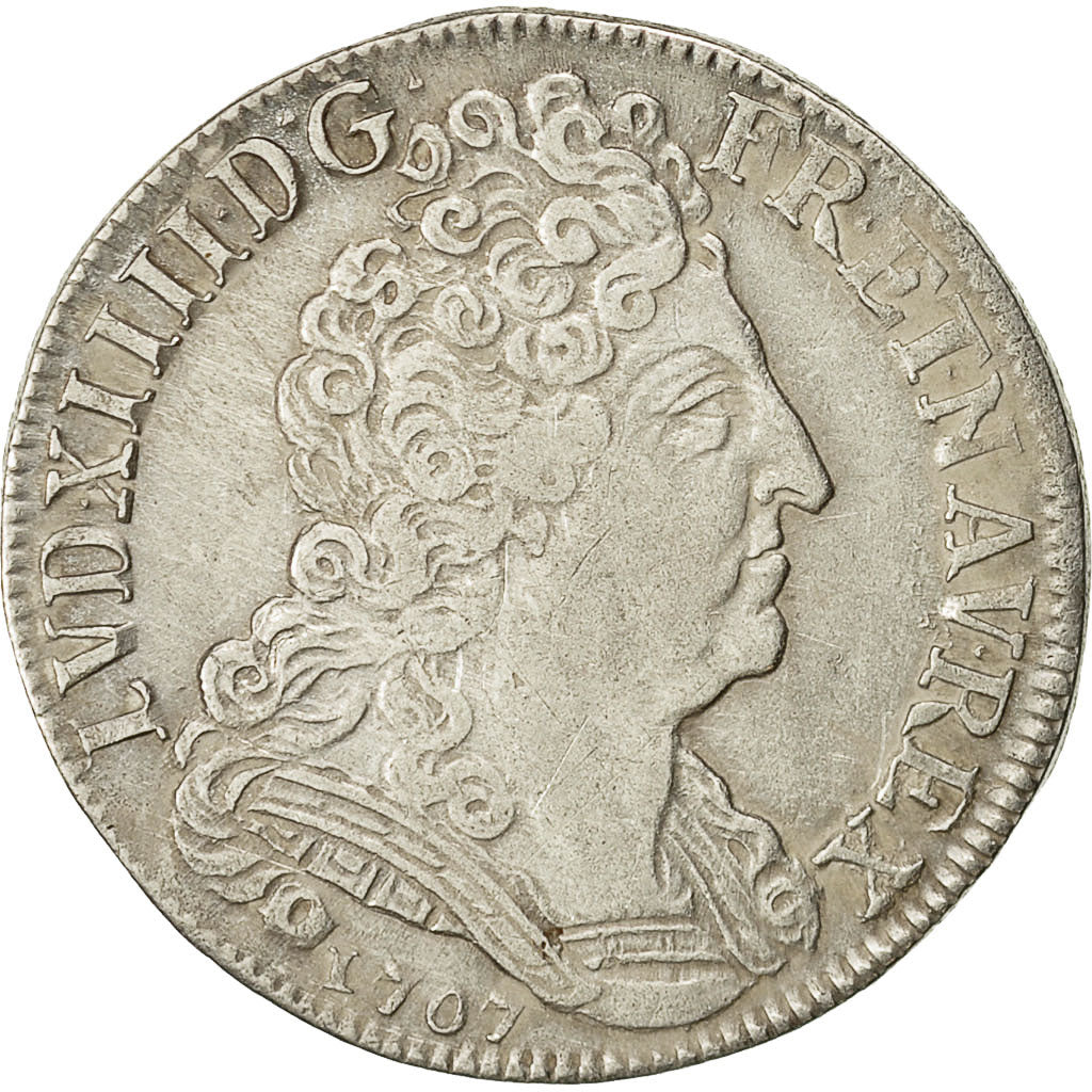 Coin, France, Louis XIV, 20 Sols aux insignes, 1/4 Ecu, 1707, Paris, EF(40-45)