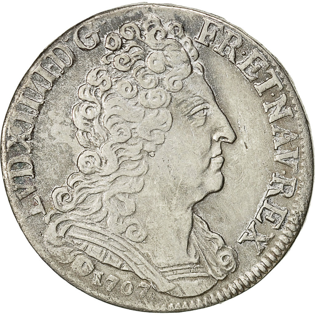 Coin, France, Louis XIV, 20 Sols aux insignes, 1/4 Ecu, 1707, Paris, EF(40-45)