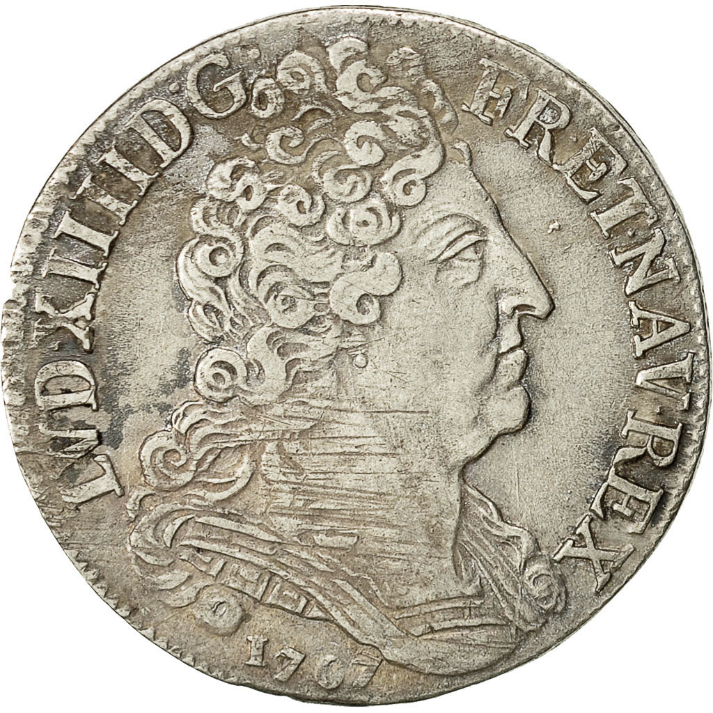 Munten, Frankrijk, Louis XIV, 20 Sols aux insignes, 1/4 Ecu, 1707, Paris, ZF