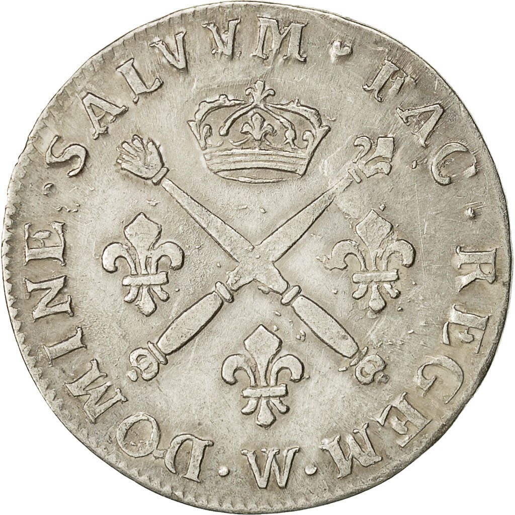 Moneta, Francia, Louis XIV, 20 Sols aux insignes, 1/4 Ecu, 1708, Lille, MB+