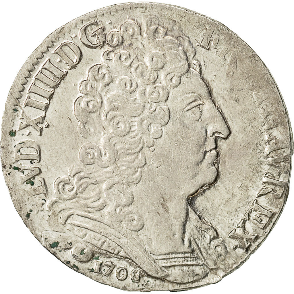 Coin, France, Louis XIV, 20 Sols aux insignes, 1/4 Ecu, 1708, Lille, AU(55-58)