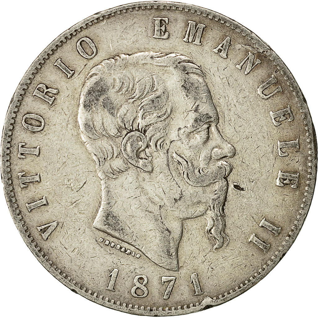 Münze, Italien, Vittorio Emanuele II, 5 Lire, 1871, Milan, SS, Silber, KM:8.3