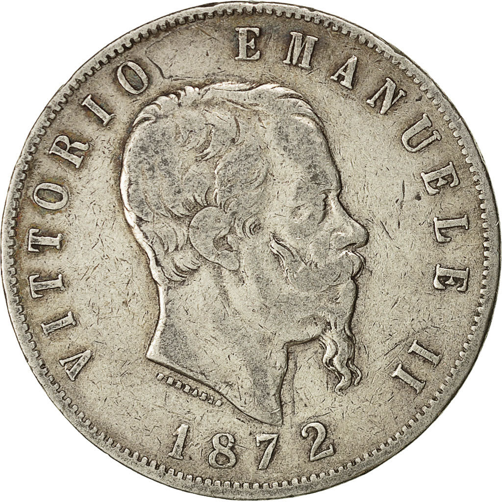 Coin, Italy, Vittorio Emanuele II, 5 Lire, 1872, Milan, VF(30-35), Silver