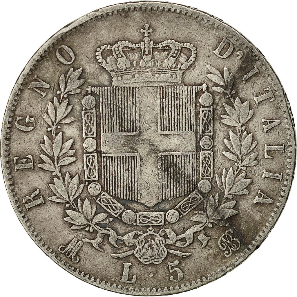 Coin, Italy, Vittorio Emanuele II, 5 Lire, 1872, Milan, VF(30-35), Silver