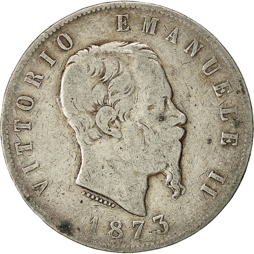 Münze, Italien, Vittorio Emanuele II, 5 Lire, 1873, Milan, S+, Silber, KM:8.3