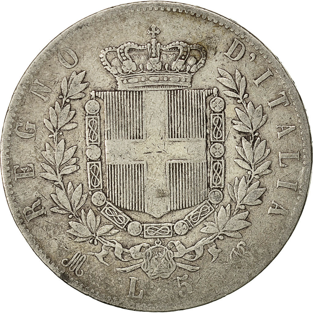 Münze, Italien, Vittorio Emanuele II, 5 Lire, 1873, Milan, S+, Silber, KM:8.3