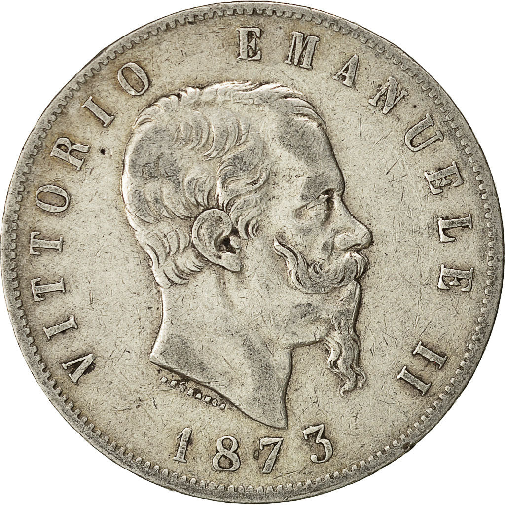 Coin, Italy, Vittorio Emanuele II, 5 Lire, 1873, Milan, EF(40-45), Silver