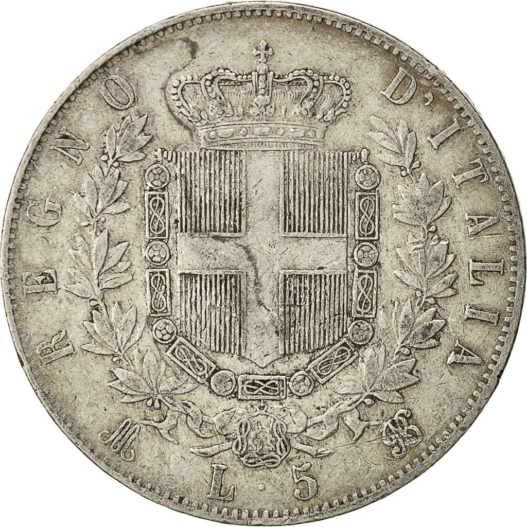 Coin, Italy, Vittorio Emanuele II, 5 Lire, 1873, Milan, EF(40-45), Silver