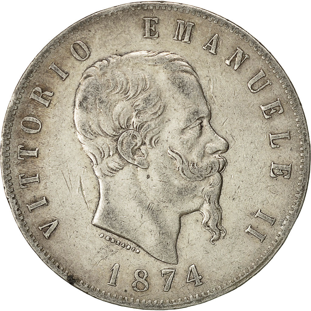 Münze, Italien, Vittorio Emanuele II, 5 Lire, 1874, Milan, SS, Silber, KM:8.3