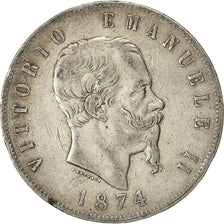 Münze, Italien, Vittorio Emanuele II, 5 Lire, 1874, Milan, SS, Silber, KM:8.3