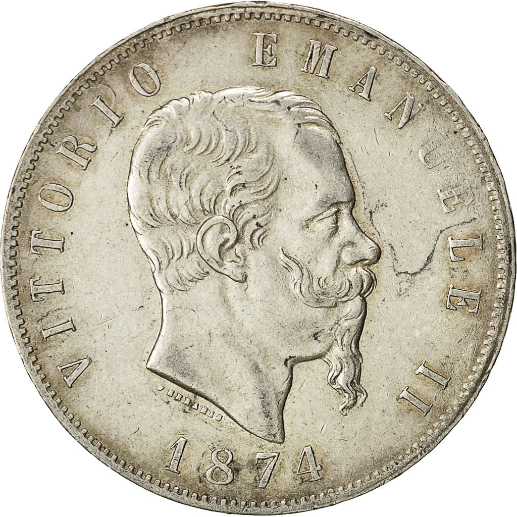 Coin, Italy, Vittorio Emanuele II, 5 Lire, 1874, Milan, AU(50-53), Silver