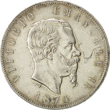 Coin, Italy, Vittorio Emanuele II, 5 Lire, 1874, Milan, AU(50-53), Silver